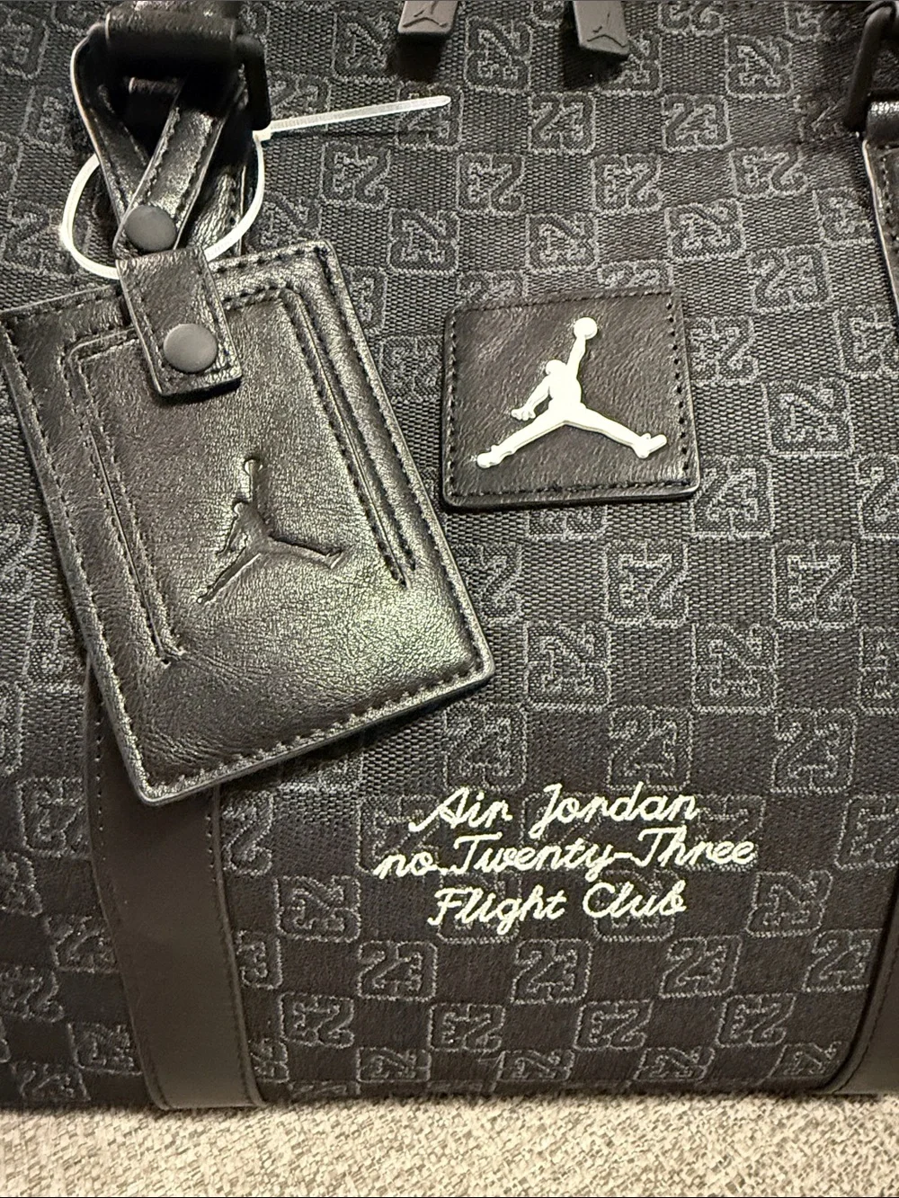 Jordan Black Patchwork Duffel Bag with Embroidered Logos